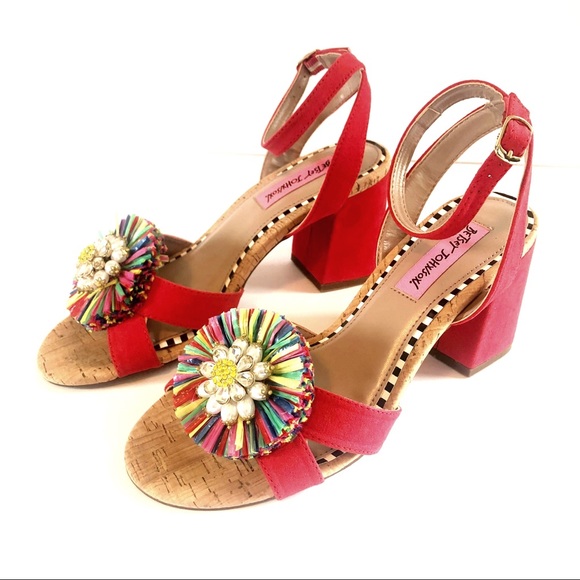 Betsey Johnson Asha Heeled Sandals Red Multi 6.5 - Picture 3 of 10
